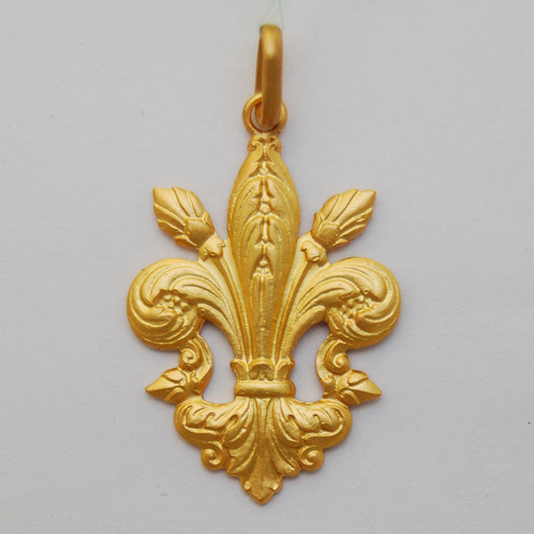 14K Yellow Gold Fleur de Lis 3, 35mm x 23mm