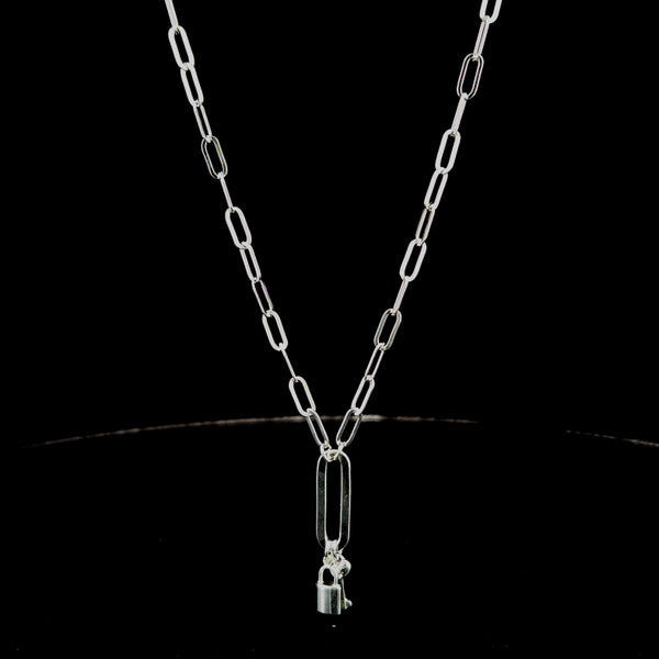 Sterling Silver Paperclip w/ Key & Lock 3.0mm