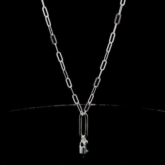 Sterling Silver Paperclip w/ Key & Lock 3.0mm