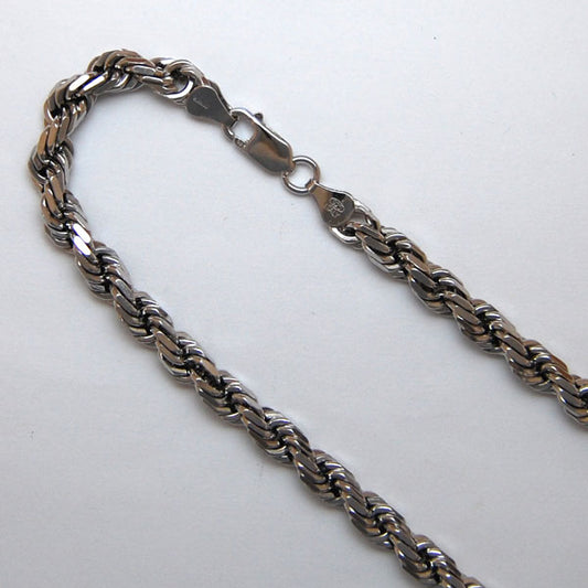 Sterling Silver DC Laser Rope 6.1mm (Rhodium)