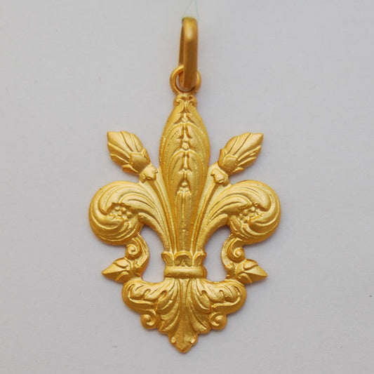 14K Yellow Gold Fleur de Lis 3, 35mm x 23mm