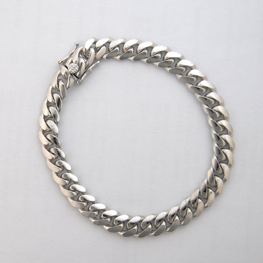 Sterling Silver Round Curb 8.5mm (Rhodium)